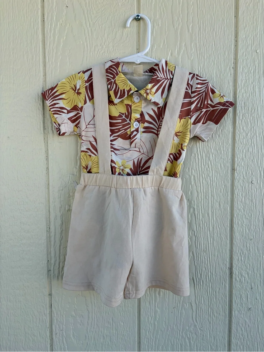 Cream Suspender Shorts with Yellow & Brown Floral Bodysuit - Girls Bottoms 2T/3T